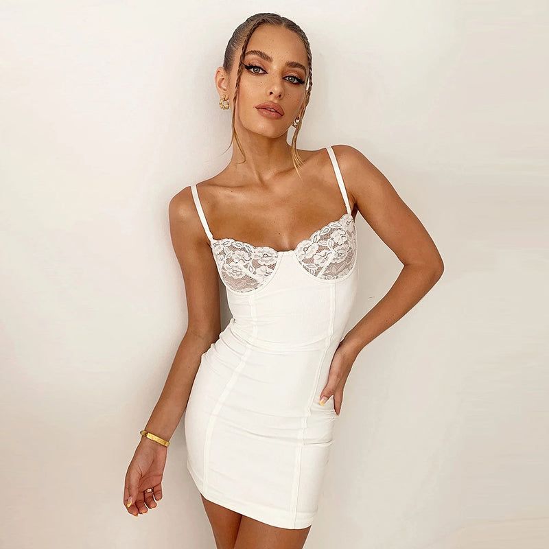 Lace Cup Bustier Ruched Bodycon Mini Dress