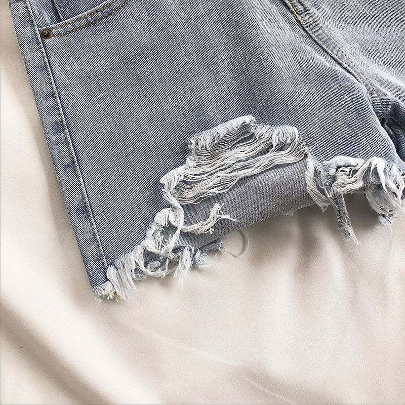 KittenAlarm - Casual High Waist Denim Shorts Women Summer Pocket Tassel Hole Ripped jeans Short Female Femme Short Pants Women