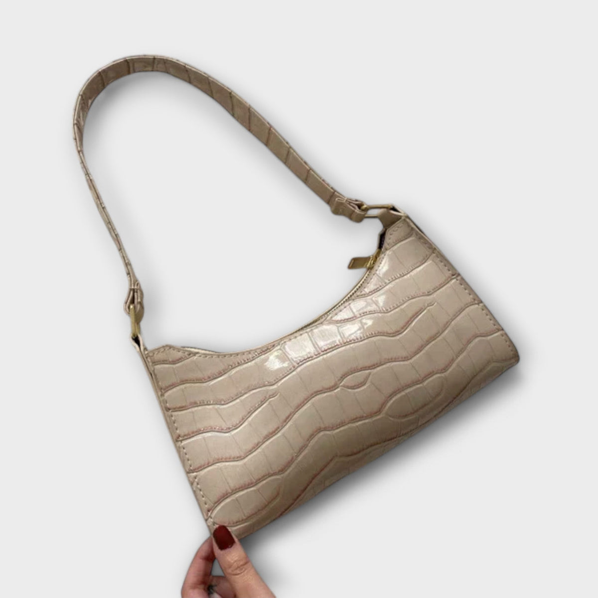Croc Embossed Patent Baguette Shoulder Bag