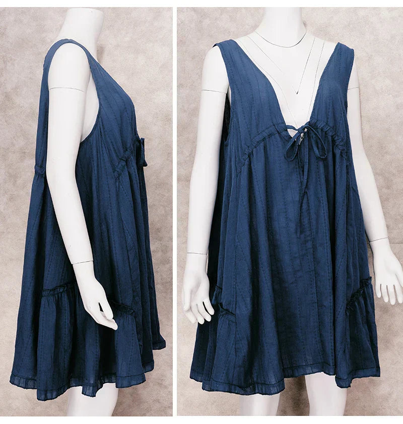 Plunging Neck Cotton Tunic Beach Cover - Up