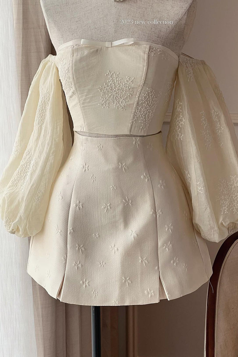H5533 - Two Piece Off-Shoulder Long Sleeves Satin A-Line Mini Homecoming Dress
