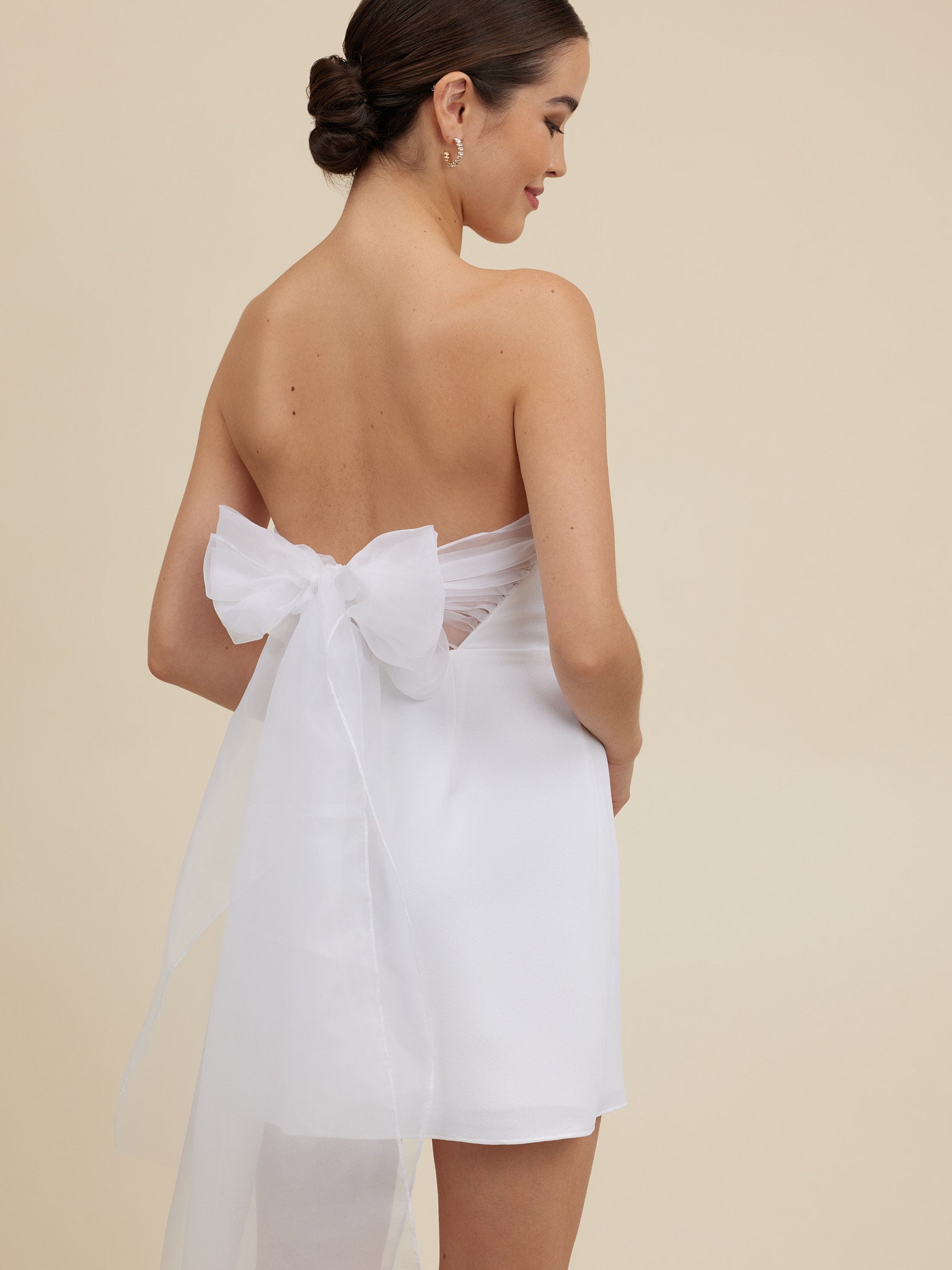 H5544 - Strapless Sleeveless Satin Sheath Mini Homecoming Dress With Bow