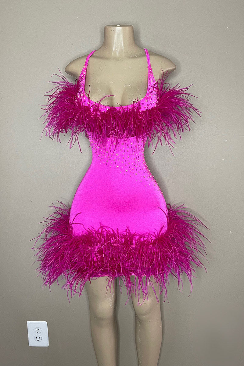 H5589 - Scoop Sleeveless Beaded Feather Satin Sheath Mini Homecoming Dress