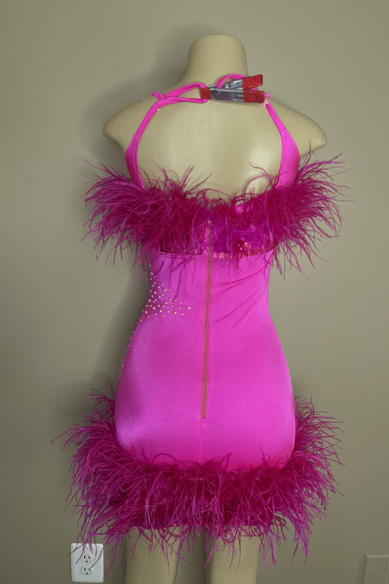 H5589 - Scoop Sleeveless Beaded Feather Satin Sheath Mini Homecoming Dress