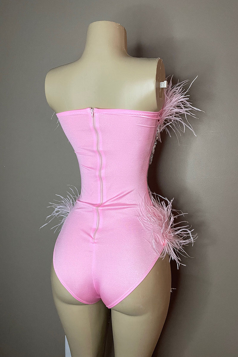 H5590 - Strapless Sleeveless Beaded Sequined Feather Satin Mini Homecoming Dress