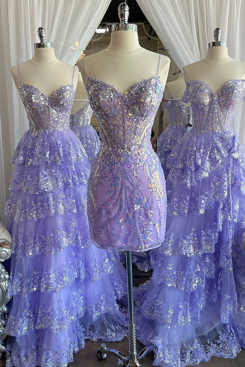 H5602 - Sweetheart Spaghetti Straps Sequined Sheer Tulle Sheath Mini Homecoming Dress