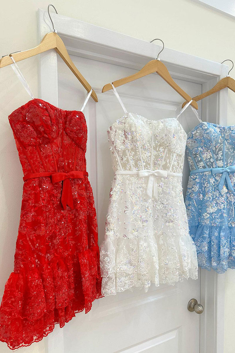 H5618 - Strapless Sequined Appliqued Sheer Tulle Sheath Mini Homecoming Dress