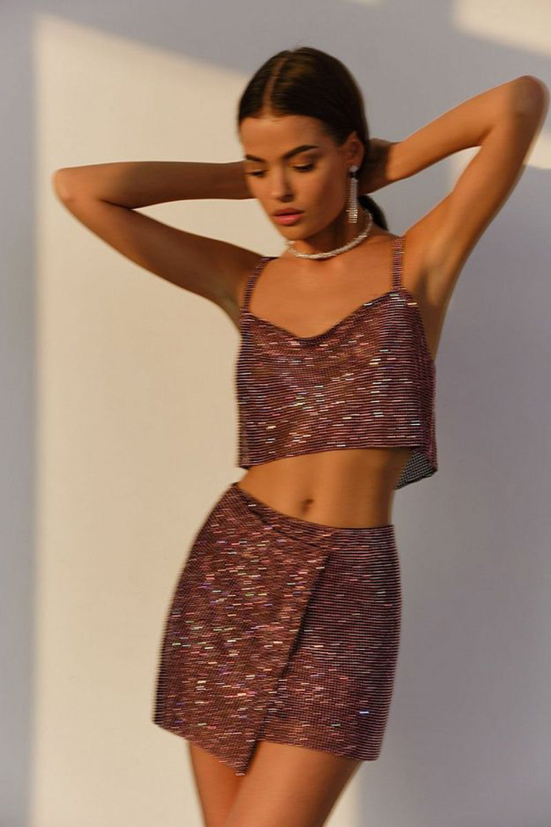 H5631 - Two Piece Spaghetti Straps Sequined Sheath Mini Homecoming Dress