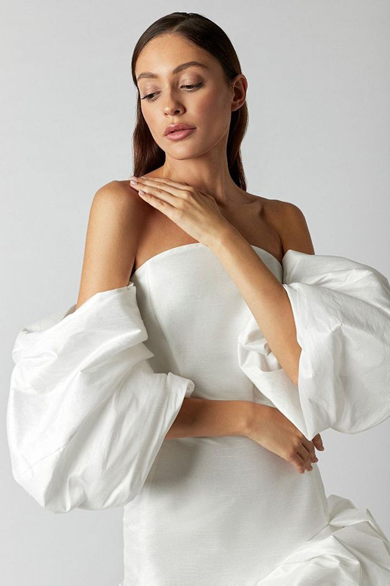 H5633 - Off-Shoulder Strapless Half Sleeves Satin Sheath Mini Homecoming Dress