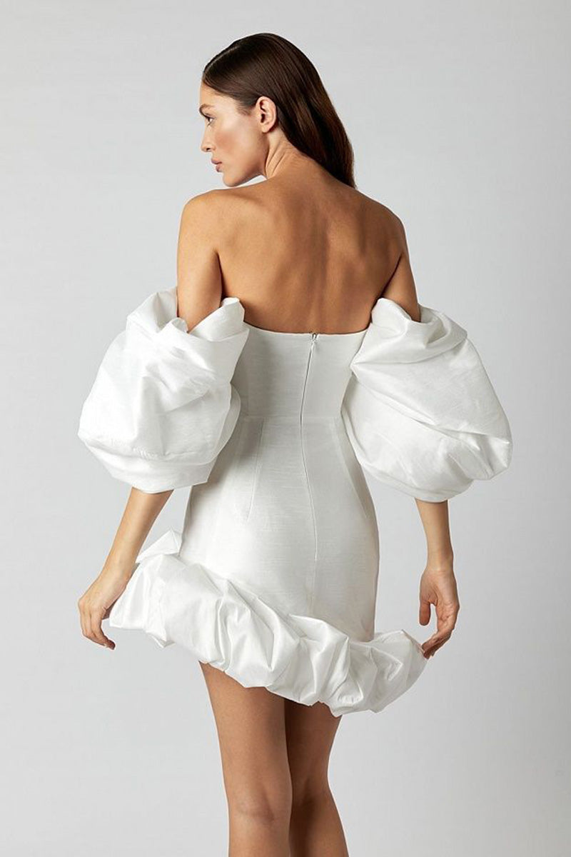 H5633 - Off-Shoulder Strapless Half Sleeves Satin Sheath Mini Homecoming Dress