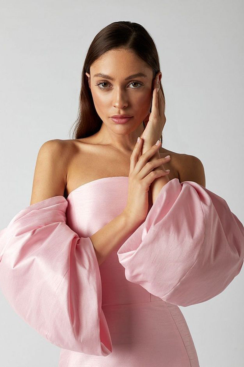 H5634 - Off-Shoulder Strapless Half Sleeves Satin Sheath Mini Homecoming Dress