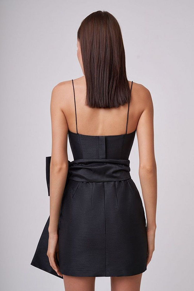 H5647 - Sweetheart Spaghetti Straps Satin Sheath Mini Homecoming Dress With Bow