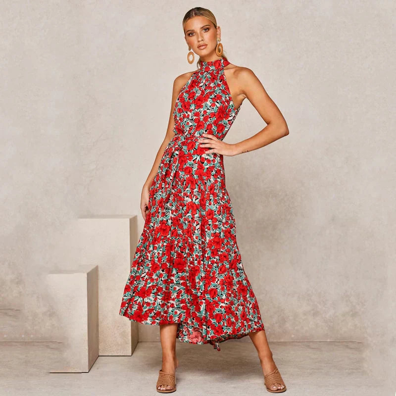 Soledad Effortless Lavish Dotted Halterneck Dress Statement Occasion Edit