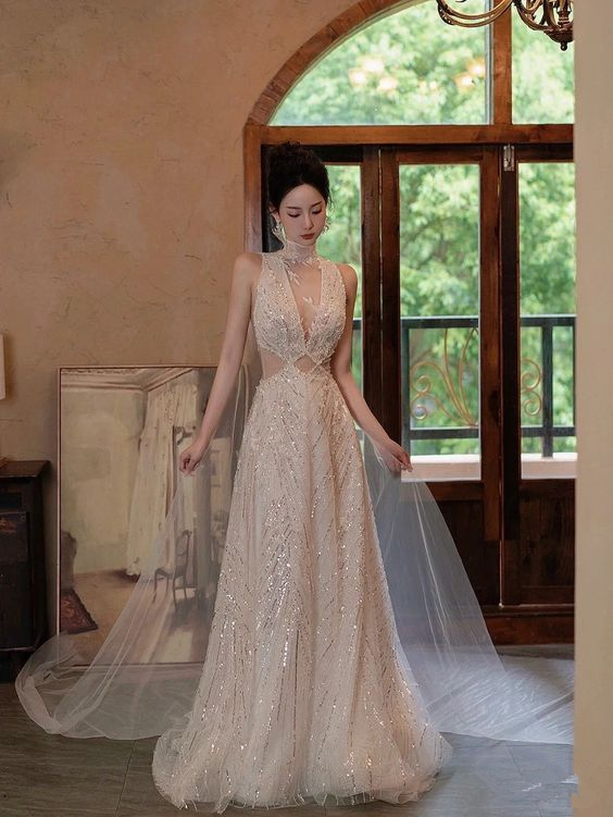 Glamorous A-line Sequins Prom Dress,Glam Dress,18th Birthday Dress cc1360