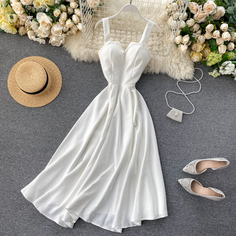 Cocktail Sleeveless Sweetheart Neck Wide Strap A-Line Midi Dress