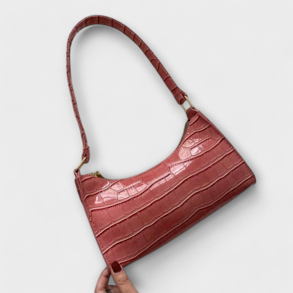 Croc Embossed Patent Baguette Shoulder Bag