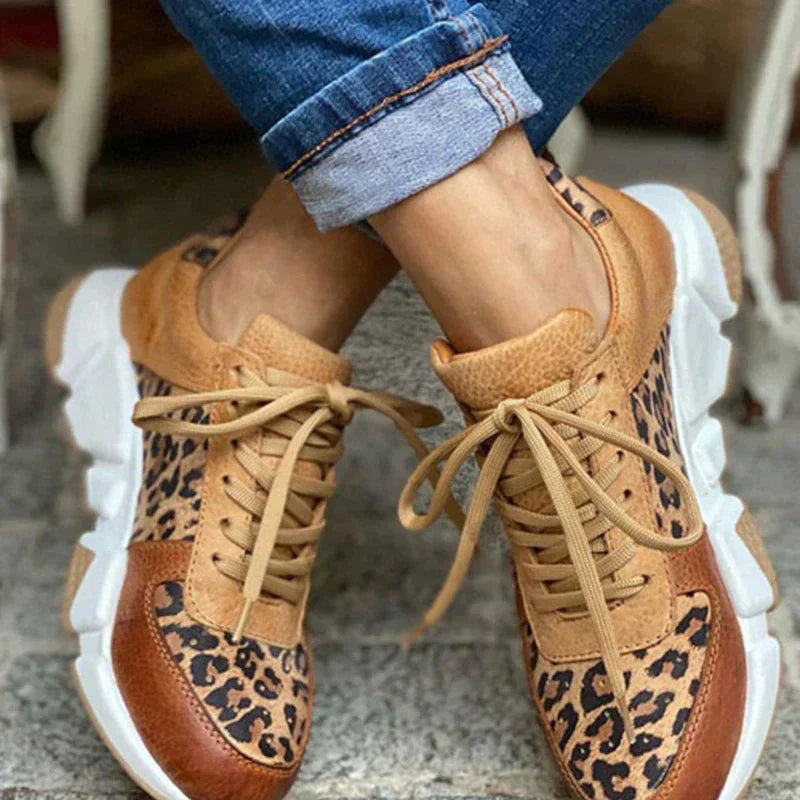 Leopard Print Lace Up Chunky Sole Sneakers