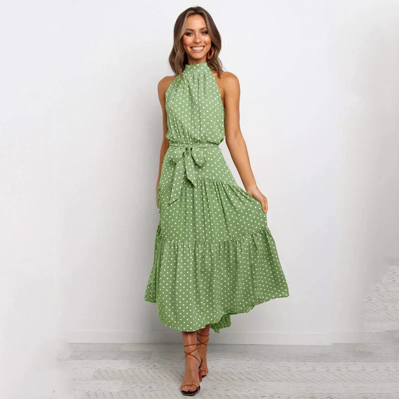 Halter Neck Polka Dot A-Line Mini Dress