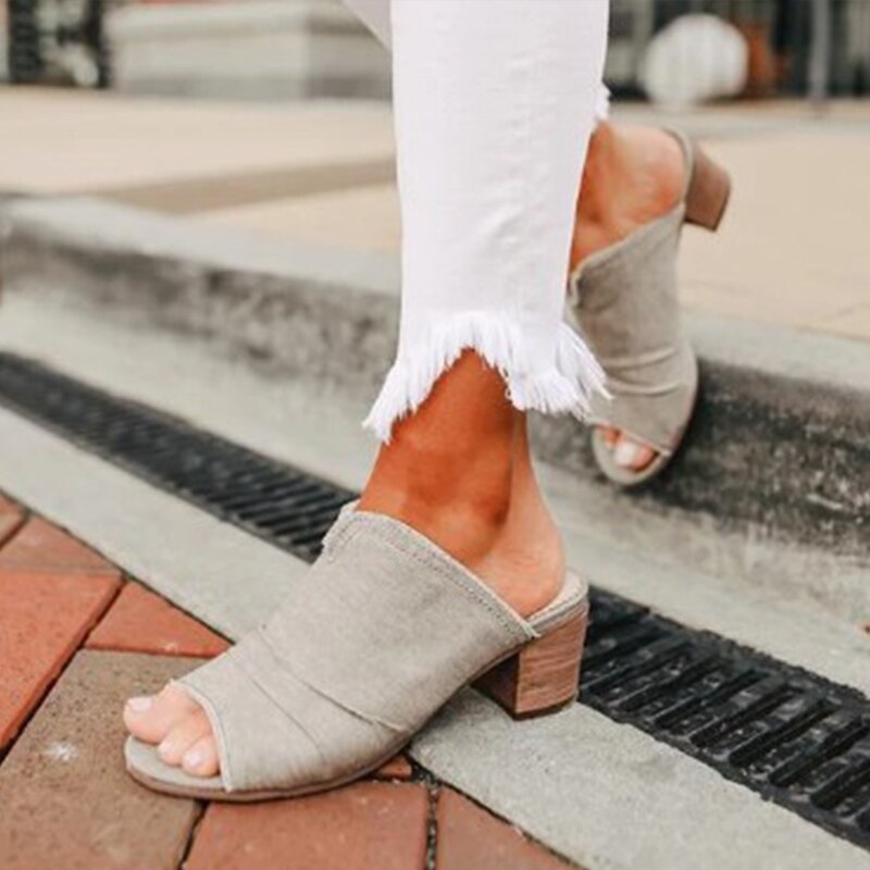 Leopard Thick High Heels Slippers