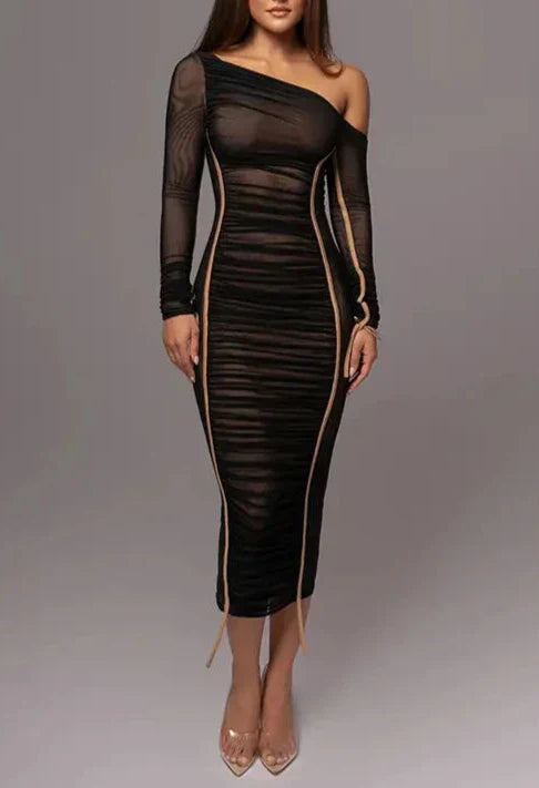 Amelisse - Off - Shoulder Two - Layer Mesh Midi Dress - View 7