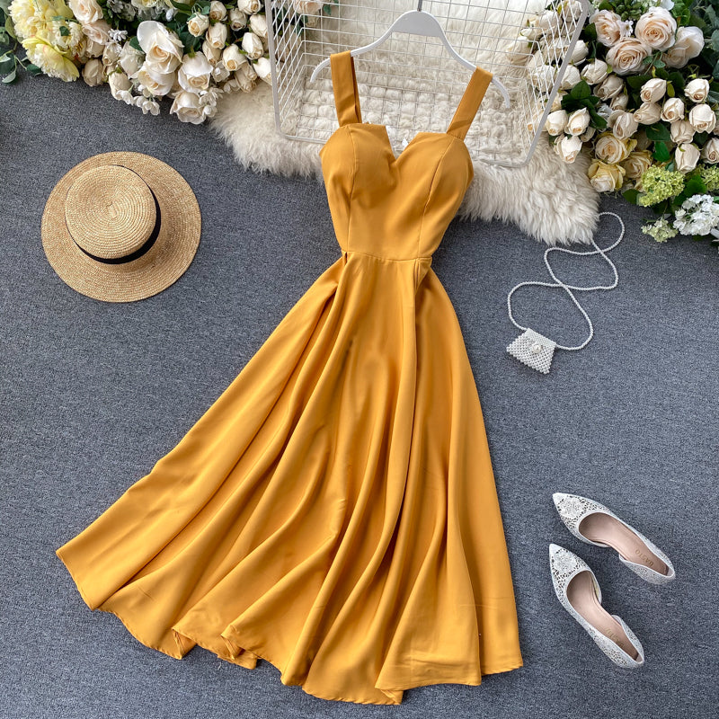 Cocktail Sleeveless Sweetheart Neck Wide Strap A-Line Midi Dress