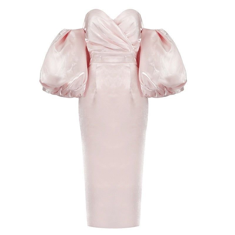 Smiley Puff Sleeve Satin Midi Dress - View 7