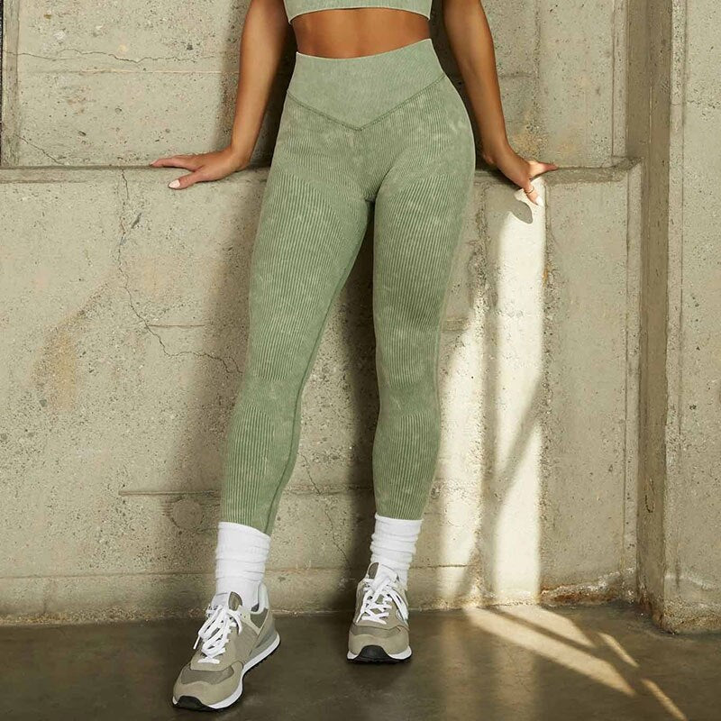 Mojoyce Sport Yoga Pants Women Ribbed Seamless Gym Leggings Fitness High Waist Push Up Workout Tights Solid Pants Legging