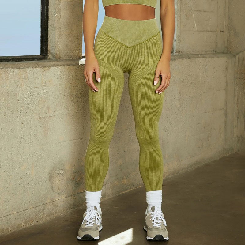 Mojoyce Sport Yoga Pants Women Ribbed Seamless Gym Leggings Fitness High Waist Push Up Workout Tights Solid Pants Legging