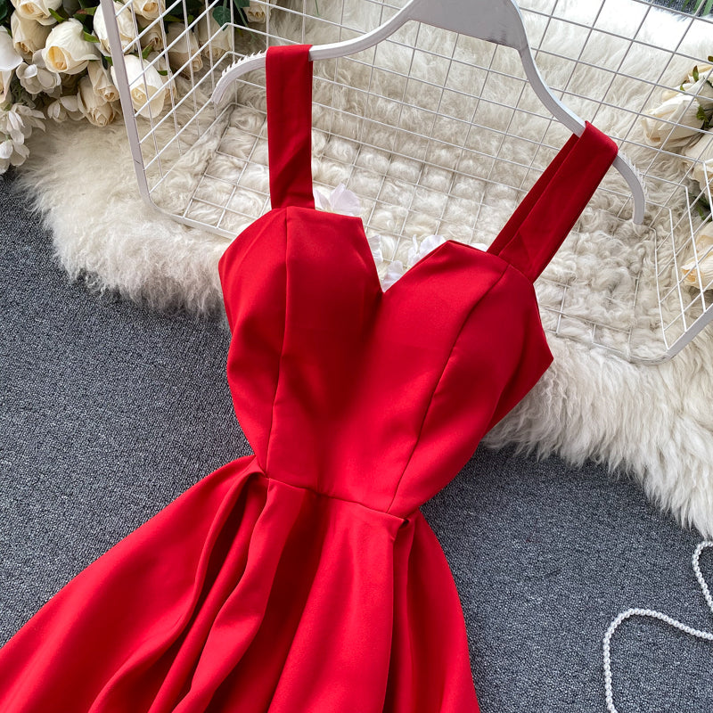 Cocktail Sleeveless Sweetheart Neck Wide Strap A-Line Midi Dress