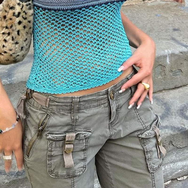 Mojoyce Retro Grunge Cargo Denim Jeans Streetwear Korean Vintage 90s Low Waist Trousers Aesthetic 90s Straight Pants Cuteandpsycho