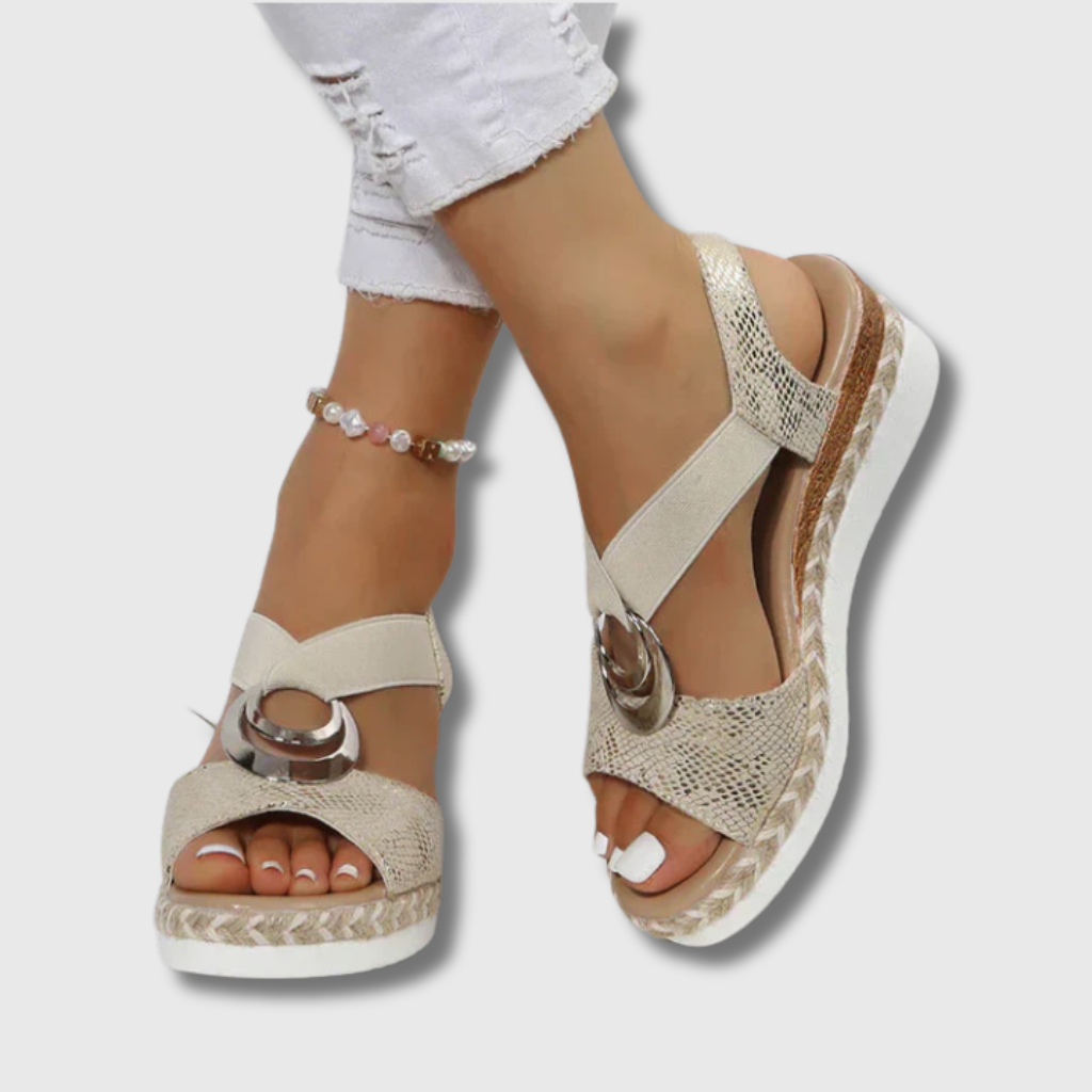 Snake Print Ring Buckle Open Toe Espadrille Wedge Sandals