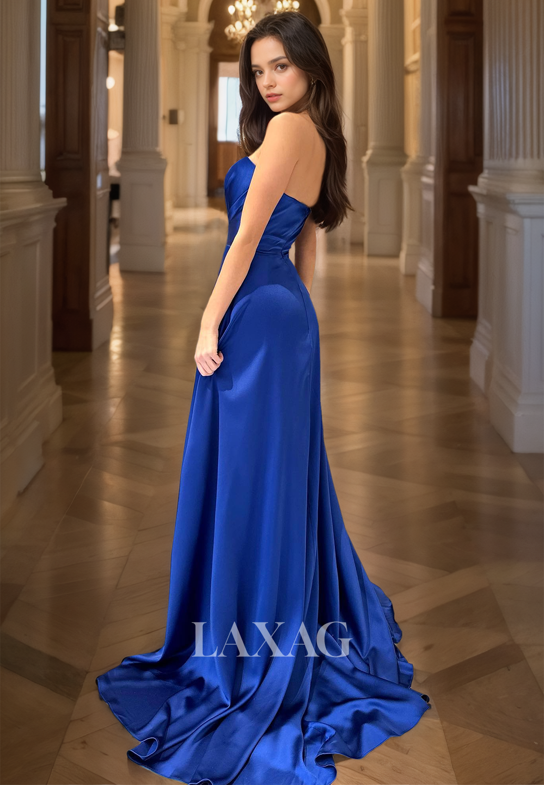 Sweetheart Off-Shoulder Sleeveless A-Line Prom Dress Pleated High Slit Satin Formal Gowns with Sweep Train