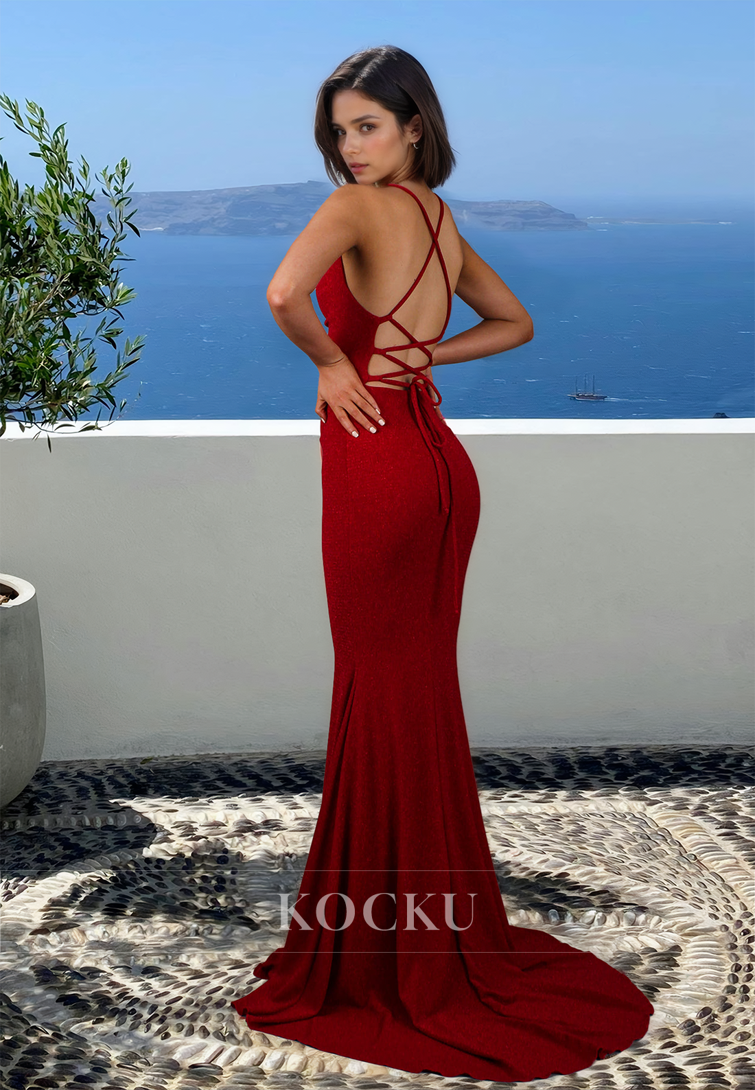 Stunning Spaghetti Straps Mermaid Evening Dress Sequin Long Prom Dress with Train
