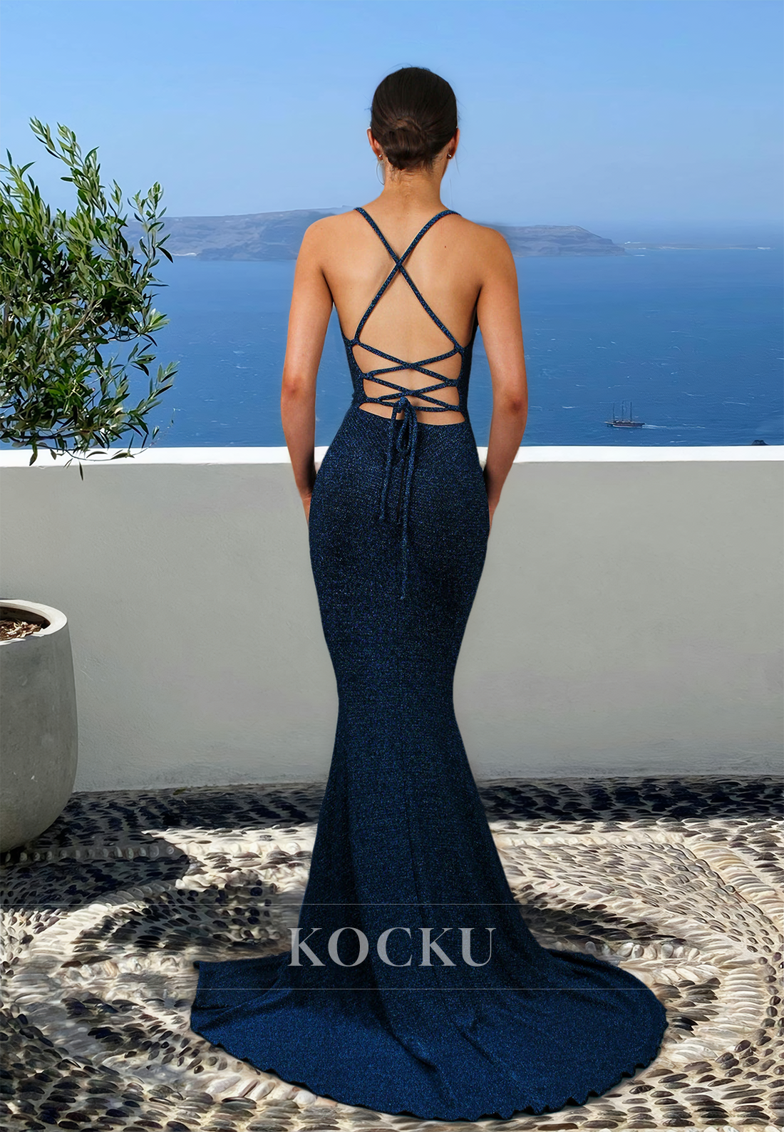 Stunning Spaghetti Straps Mermaid Evening Dress Sequin Long Prom Dress with Train