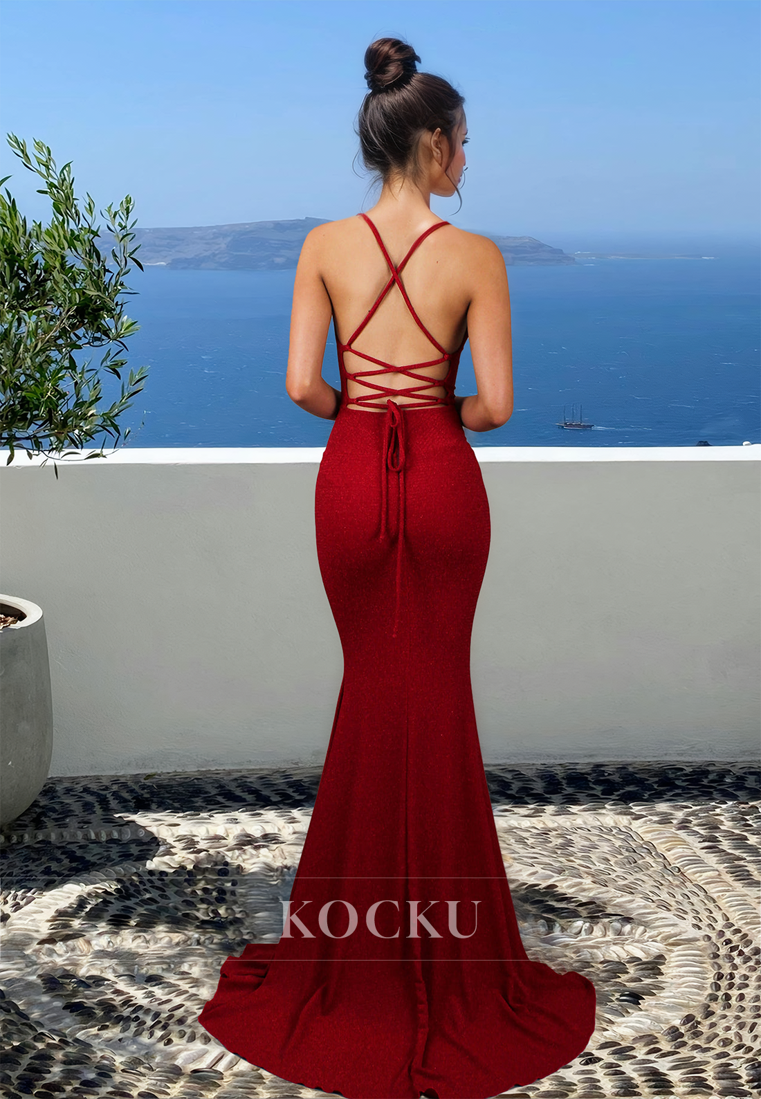 Stunning Spaghetti Straps Mermaid Evening Dress Sequin Long Prom Dress with Train