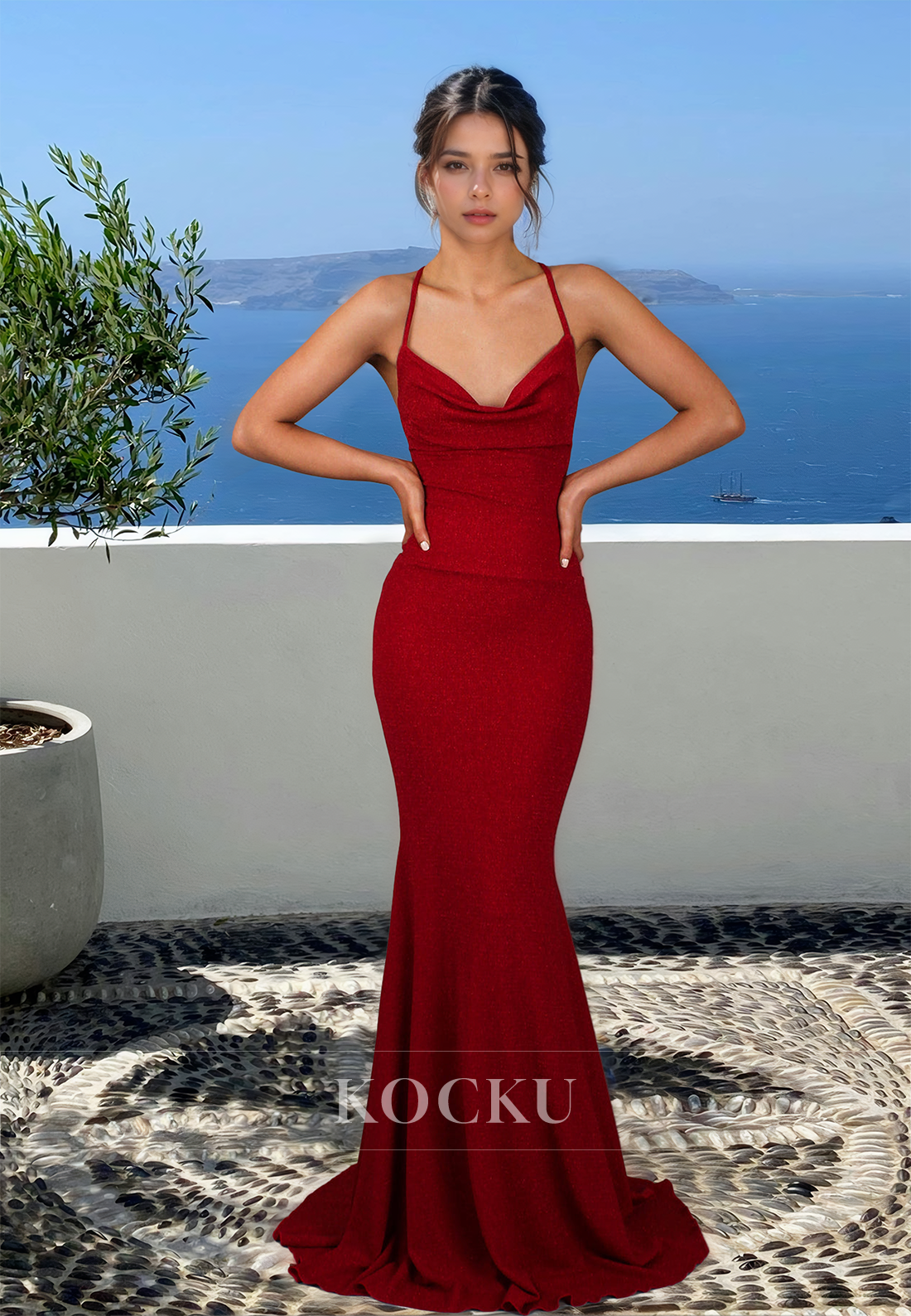 Stunning Spaghetti Straps Mermaid Evening Dress Sequin Long Prom Dress with Train