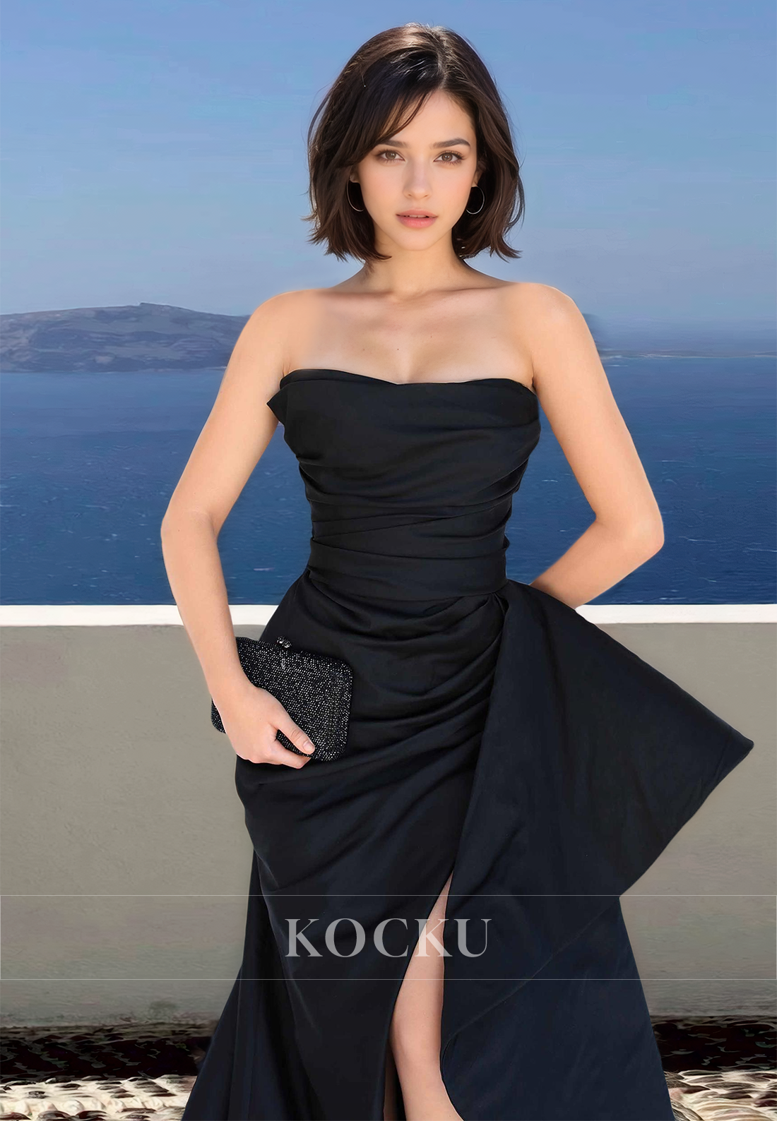 Elegant Tube Top Sheath Sleeveless Side Slit Pleated Satin Formal Occasion with Train