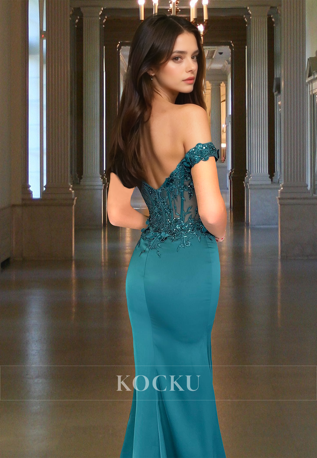 Off-Shoulder Sleeveless Stripe Sheath Side Slit Train Pleats Paty Formal Dress with Appliques