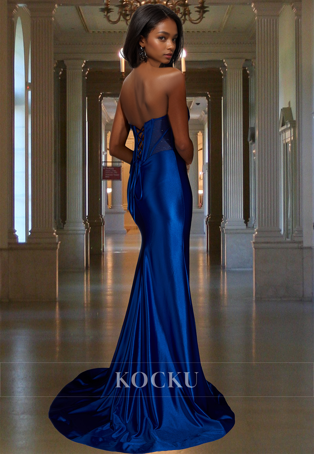 Elegant Sweetheart Sleeveless Sweep Train Stripe Satin Pleats Formal Prom Dress with Slit