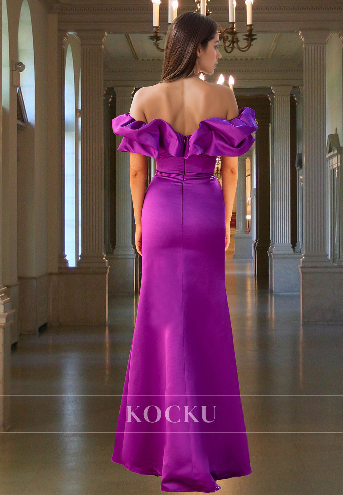 Striking Strapless Mermaid Prom Dress Sleeveless Pleats Satin Formal Gowns with Side Slit