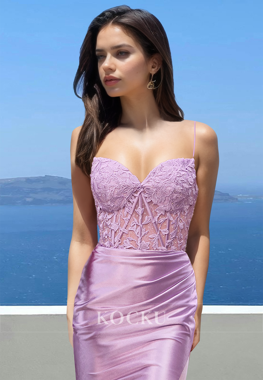 Gorgeous Sweetheart Sheath Party Gowns Sleeveless Appliques Satin Prom Dress with Slit