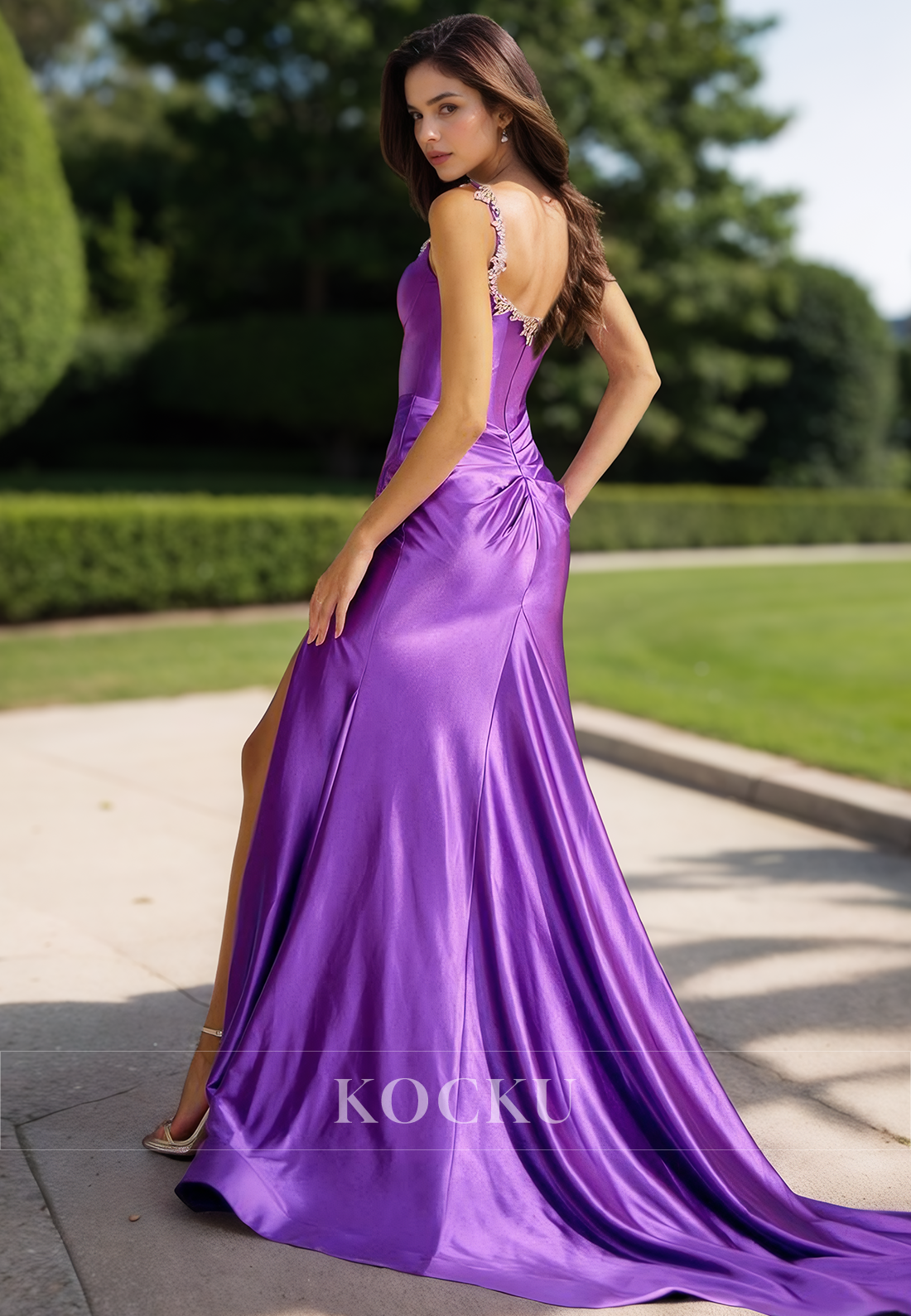 Gorgeous Off-Shoulder Empire Waist Sheath Pleated Satin Formal Prom Dress with Beaded