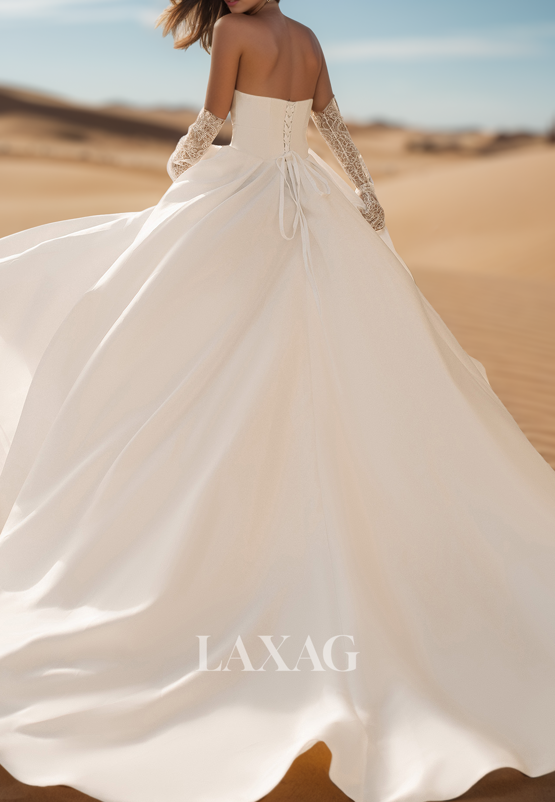 Deep V-Neck Off-Shoulder Sleeveless Bride Gowns Pleated Satin A-Line Wedding Dress with High Slit