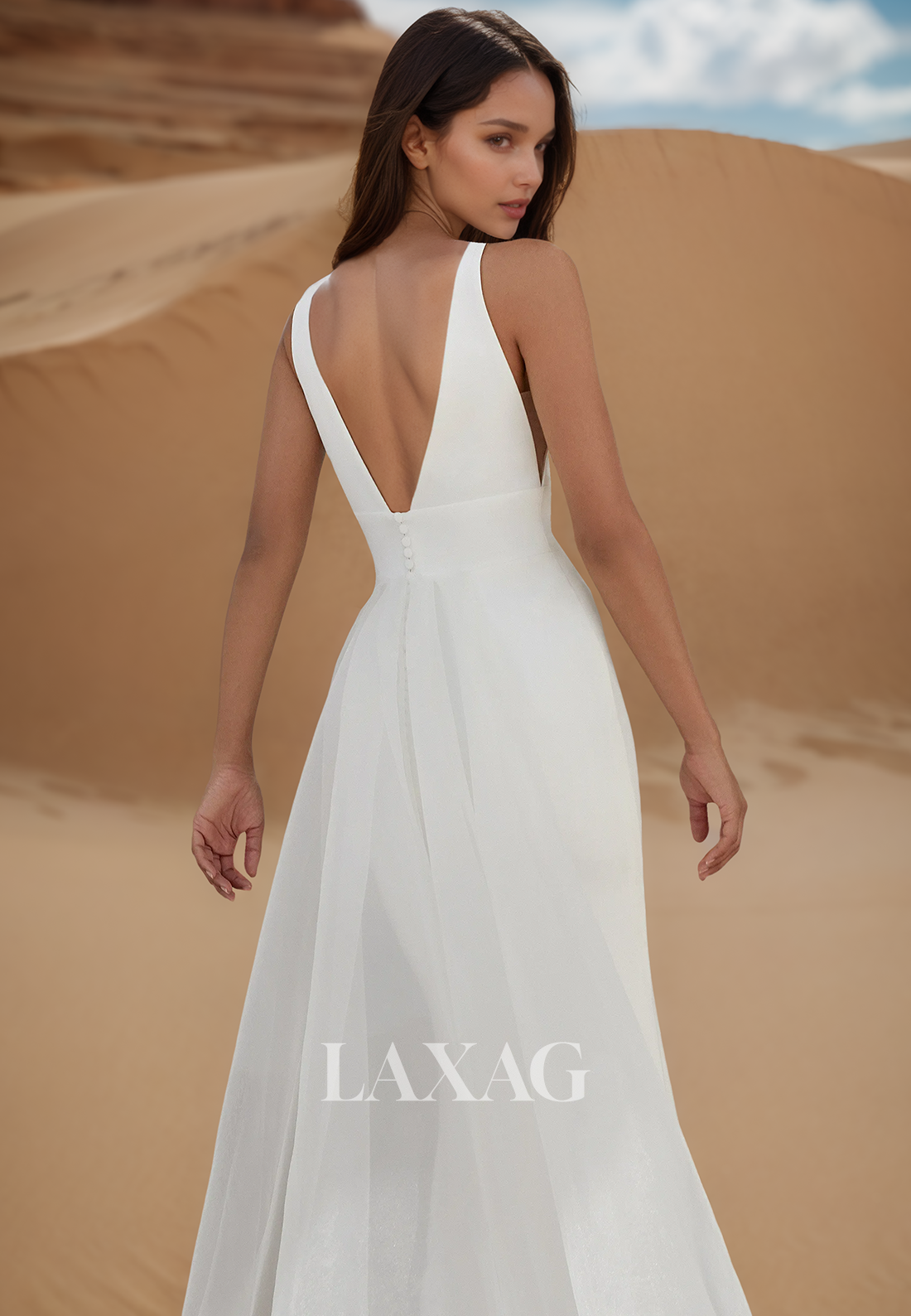 Deep V-Neck Straps Off-Shoulder Mermaid Wedding Dress Sleeveless Satin Bride Gowns with Tulle Train