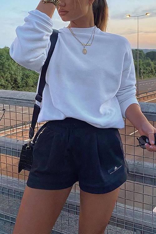 Solid O Neck Long Sleeve Hoodie