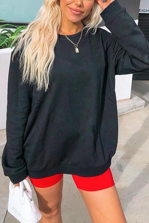 Solid O Neck Long Sleeve Hoodie