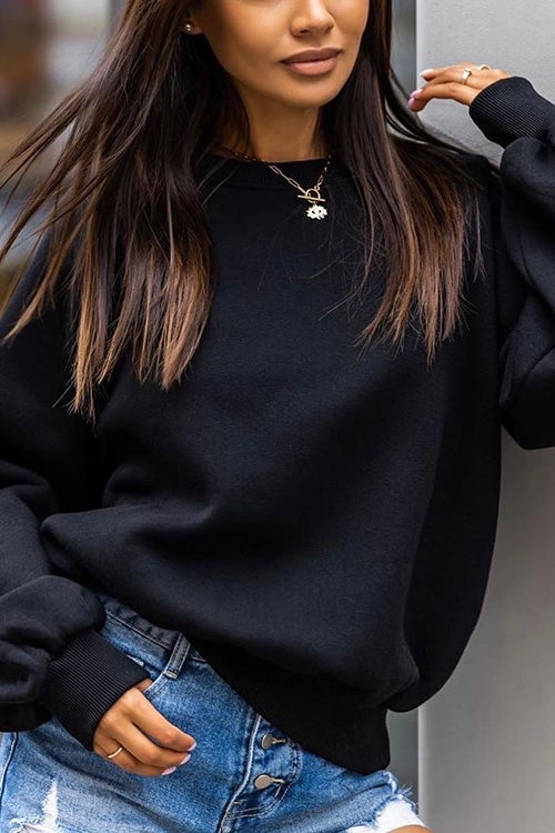 Solid O Neck Long Sleeve Hoodie