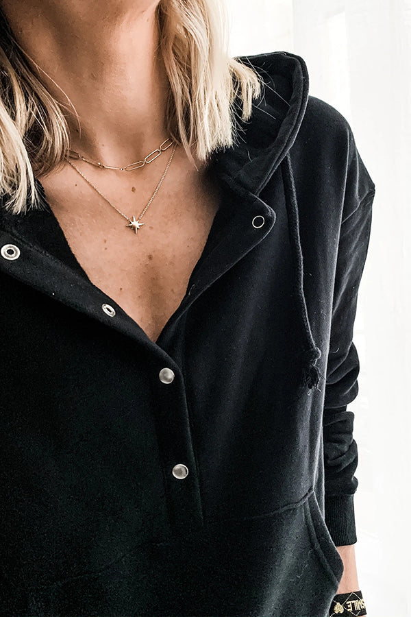 Solid Button Drawstring Hoodie