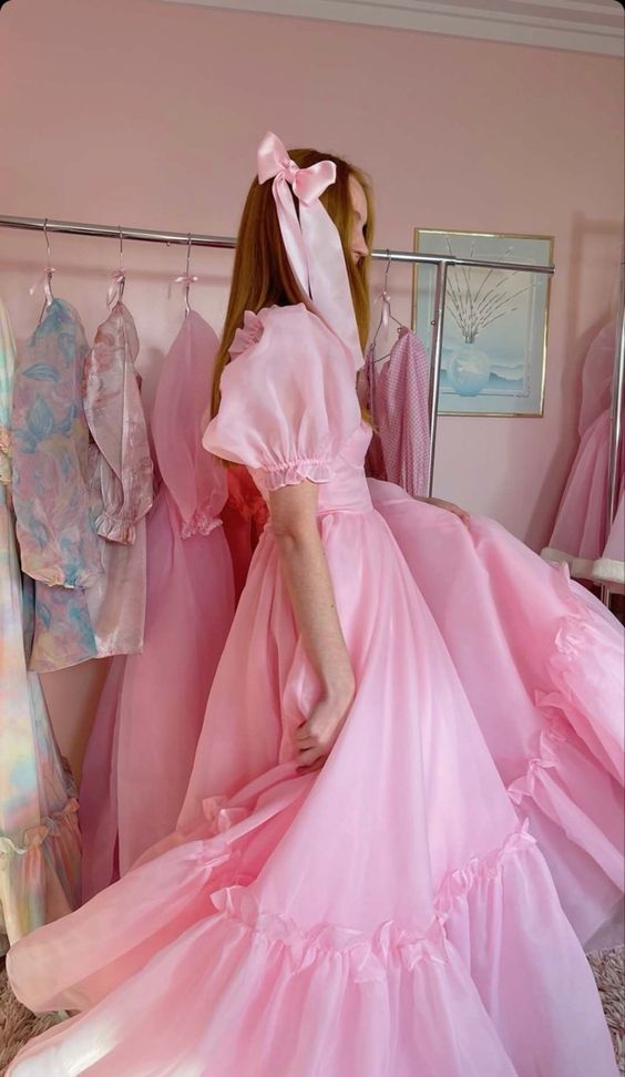 Vintage Pink A-line Prom Dress,Pink Birthday Party Dress cc1339