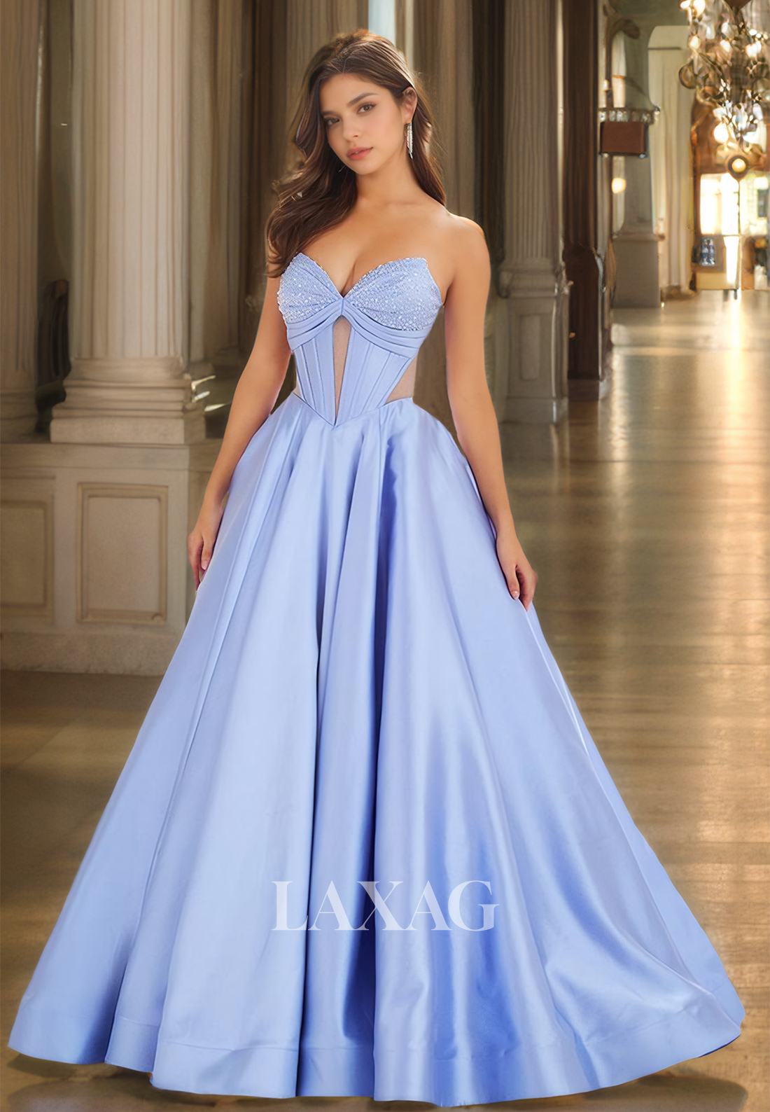 Beaded Sweetheart Off-Shoulder Cutout Formal Gowns Sleeveless Pleated Floor-Length A-Line Prom Dress